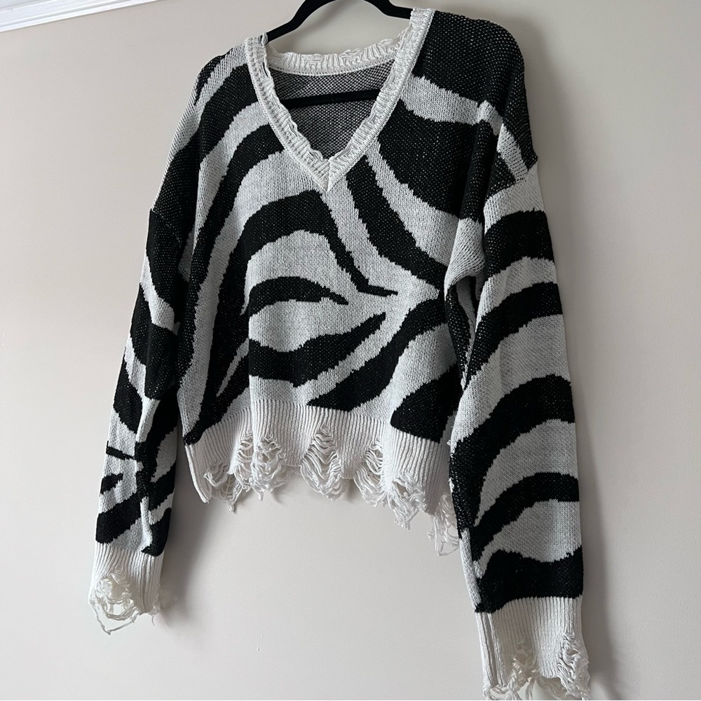 Black and White Zebra Print Women's Sweater - Picture 2 of 9